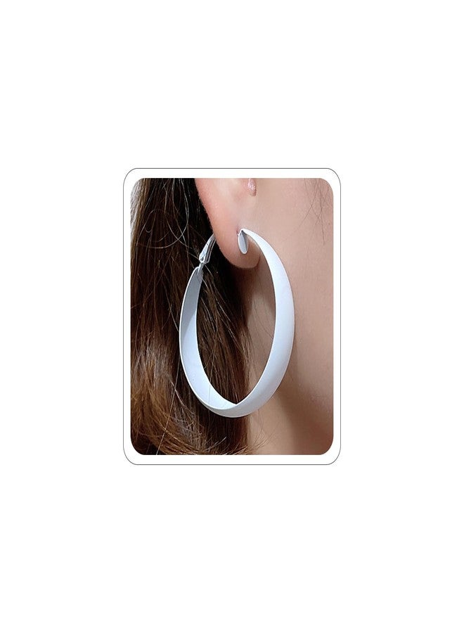 Xeyau Chunky Hoop Earrings for Women 1.6Inch Earrings 80s 90s Statement Wide Hoop Earrings Large Trendy Exaggerated Earring Vintage Neon Earrings Jewelry Accessories (A-White) - Image 1